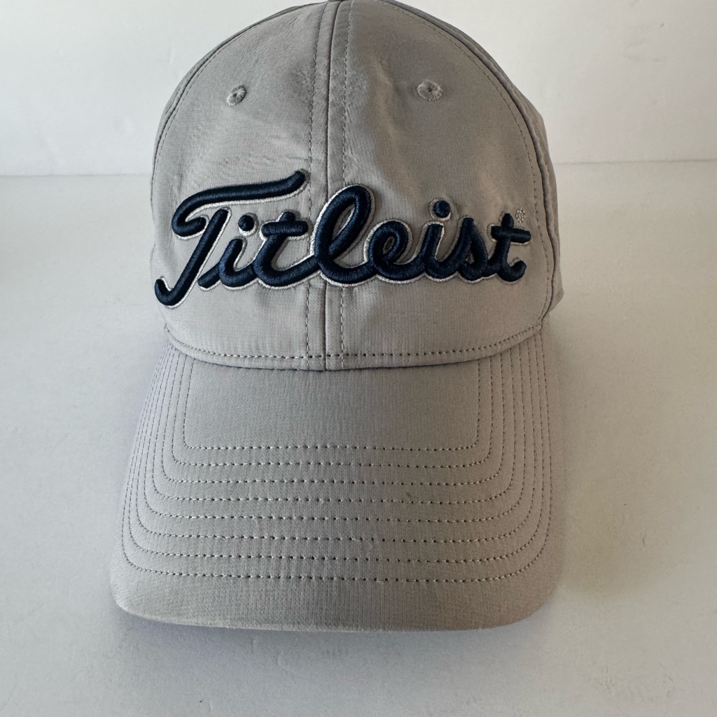 Titleist Golf Hat Gray Strapback Cap Adjustable Cotton Dad Style Blue Lettering